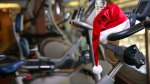 A Santa Hat on a treadmill to burn off calories from the holiday foods