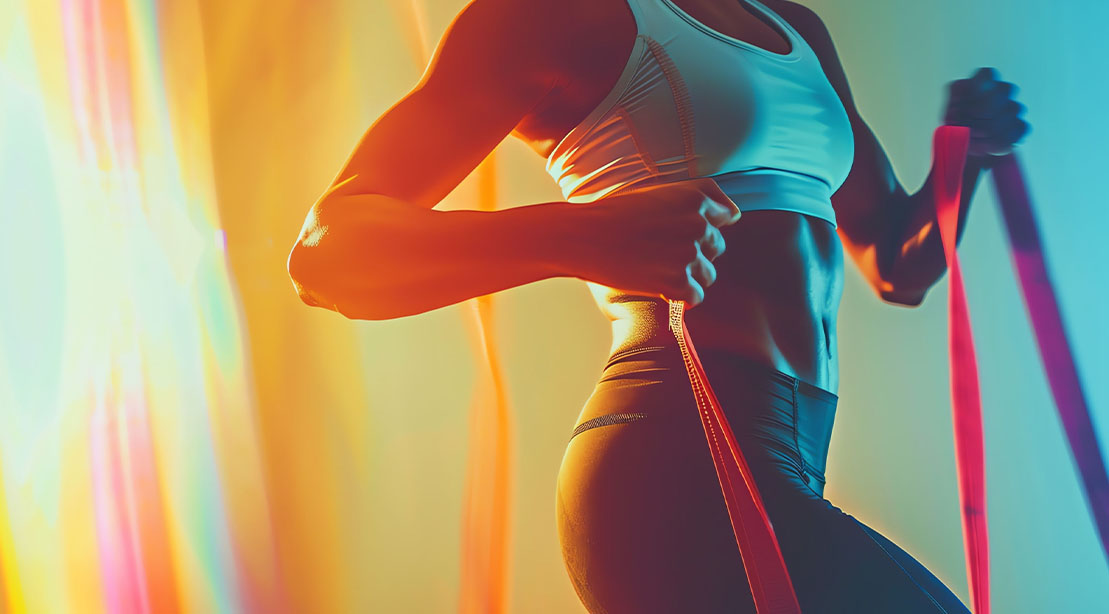 Female working out using a resistance band training workout