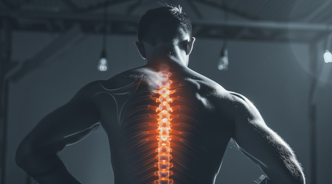 Fit man suffering from spinal pain exercising to relieve the pain